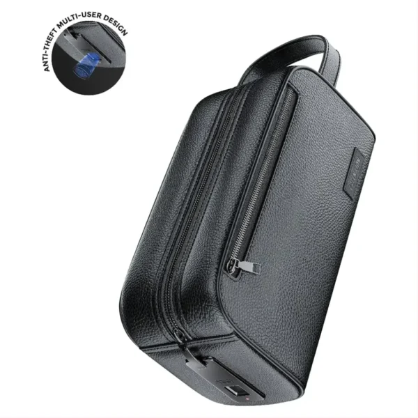 GREEN LION Liora Fingerprint Bag/ Anti-Theft Multi-User Design/ PU Leather Pouch/ Rechargable Finger Print Hand Bag / Wallet for Money, Mobile Phone / Multiple Pockets/ Smart Lock System Clutch Bag – Black - Image 3