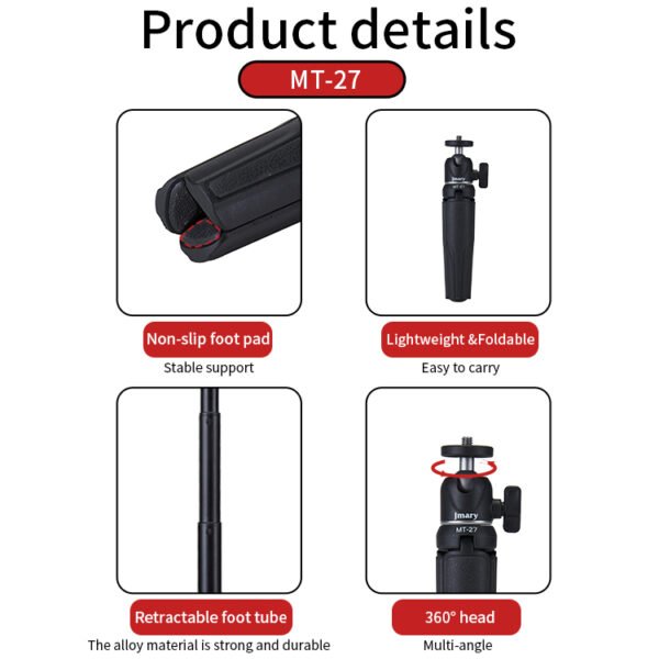 Jmary MT27 Mini Portable Lightweight Tripod Stand Smart Selfie Stick 360 Rotation for Phone and Camera - Image 11