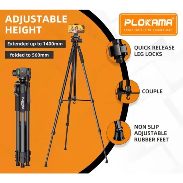Plokama PK-9950 Professional Tripod 1.5m Convenient Camera and Mobile Universal Use - Image 3