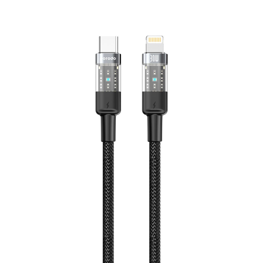 PD 30WCLTH BK Porodo Braided 30W PD C to Lightning Fast Charging Cable with Transparent Head 1.2M Black All Products