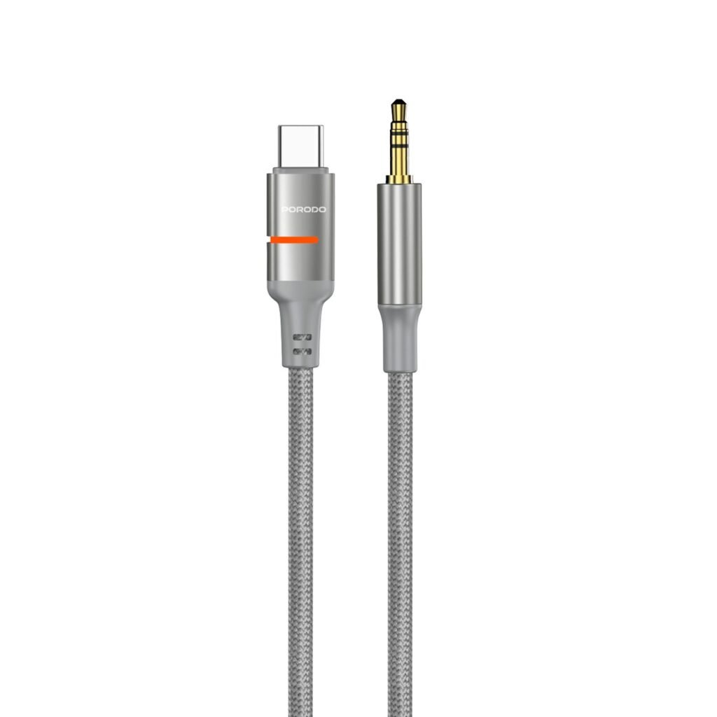 Porodo AUX to USB-C LED Light Cable, 1.2m Length, Braided Cable, Tangle-Free Design, Plug & Play, Universal Compatibility