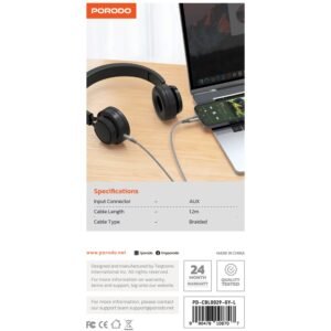 Porodo AUX to Lightning iPhone Cable with LED Light, 1.2m Cable Length, Universal Compatibility, Braided Cable Type, Tangle-Free Design - Image 3