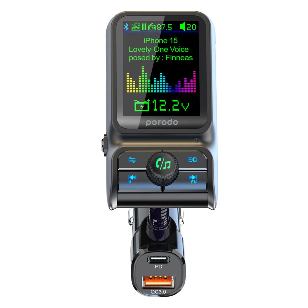 PD FM36WCC BK Porodo Dual Port Car Charger FM Transmitter PD 36W QC 18W Black All Products