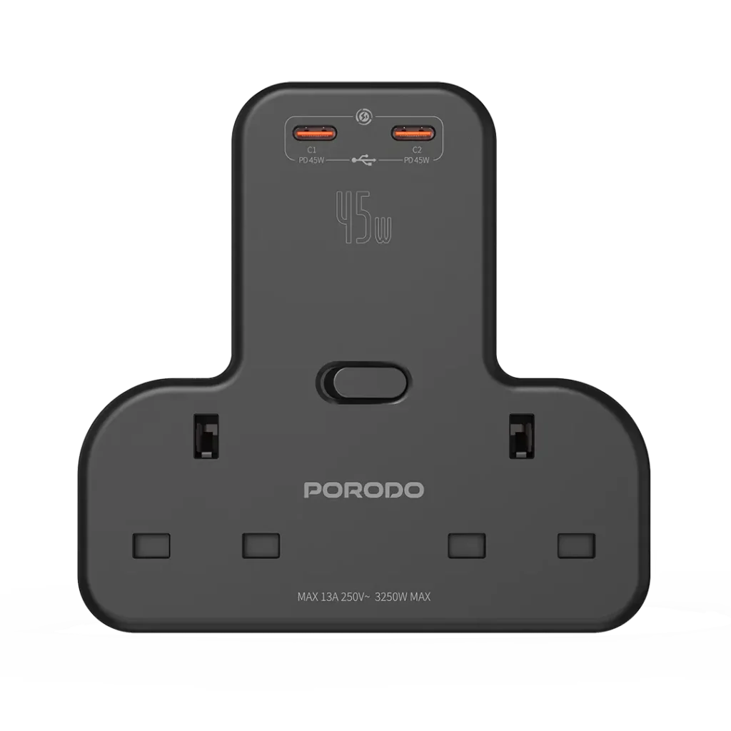 PD FWCH026 BK Porodo Multi Port Wall Socket Black All Products