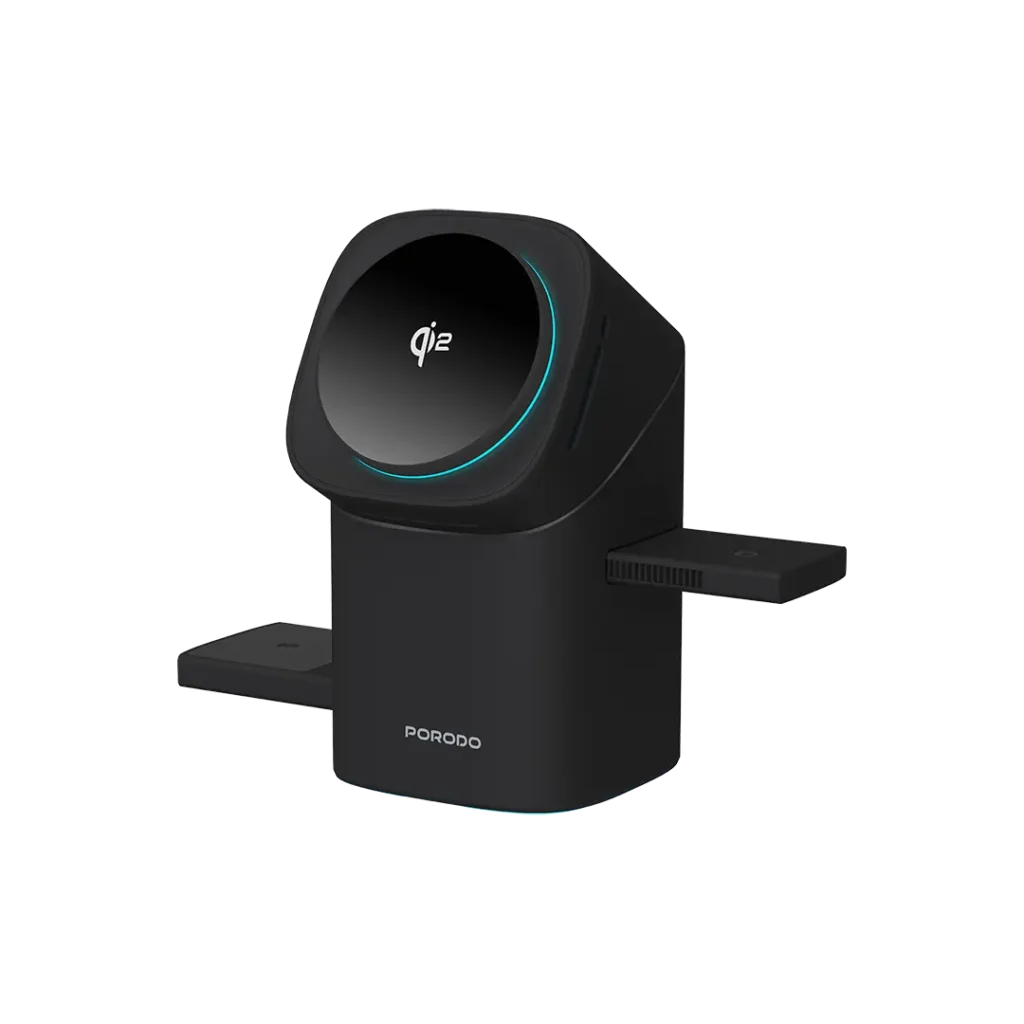 Porodo 3 in 1 Auto Rotate & Slide Qi2 MagSafe Charging - Black