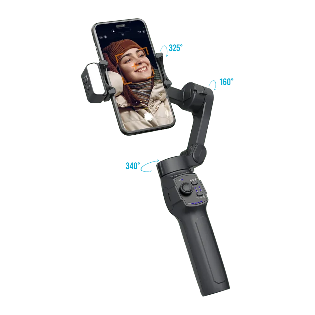 PD LFST127 BK Porodo 3 Axis Gimbal Stabilizer Magnetic Fill Light Black All Products