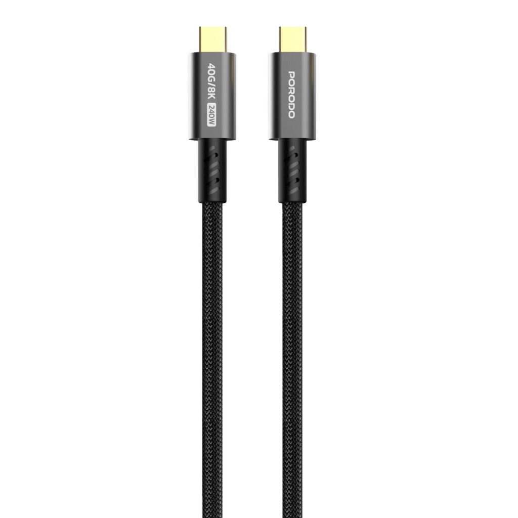 PD WCC240W BK Porodo Woven TypeC C Cable 240w 40gbps 8K 60hz Black 1 All Products
