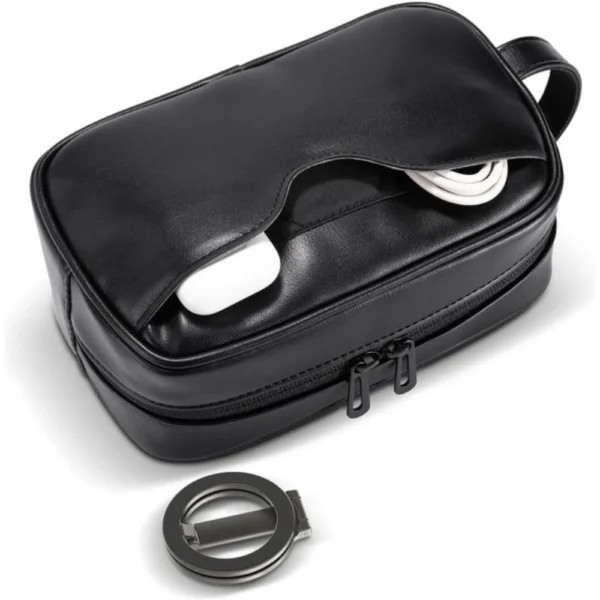 Porodo MagSafe Travel Organizer Pouch with Phone Holder & Premium PU Leather / Organized Storage Design / Integrated MagSafe Holder / Carry Handle / Two Way Zipper / Sleek Design - Image 2