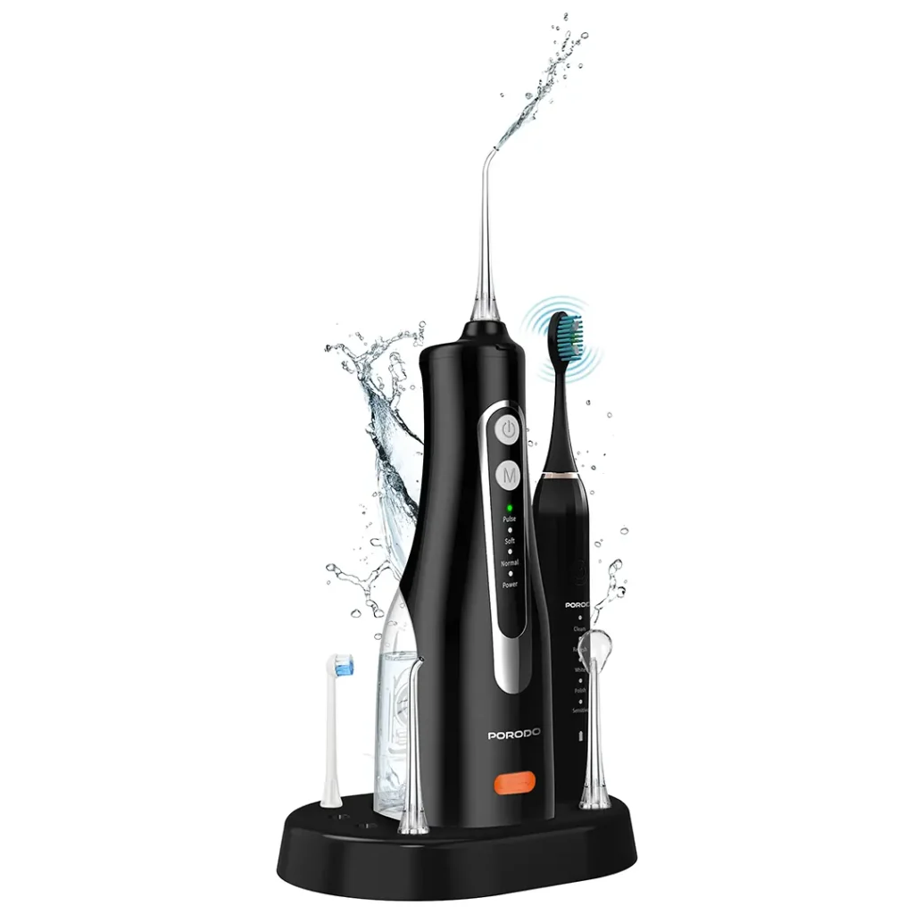 PDLSTC2254 Porodo Lifestyle Ultimate Oral Care Duo Electric Toothbrush Water Flosser Combo Black All Products