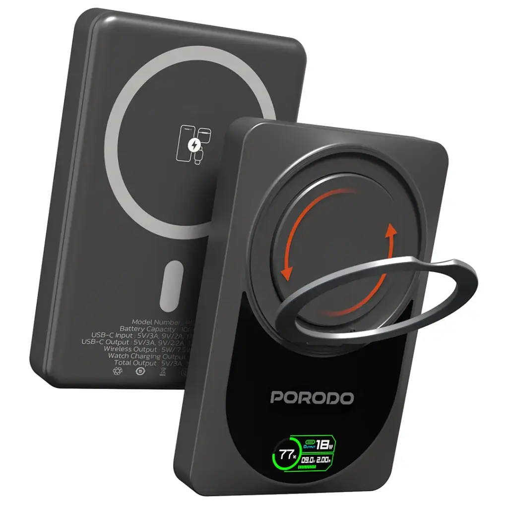 PDPBFCH086DG Porodo 10000mAh Qi2 Wireless Power Bank Dark Gray All Products