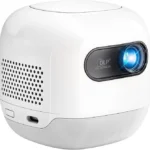 Powerology Mini Beam Portable Projector with Up to 200 Inches Screen Size, 1280 x 720 pixels Native Resolution, 8700mAh Battery Capacity, Up to 3 Hours Working Time, 100 ANSI Lumens Brightness, 2GB RAM, 32GB ROM Storage, Bluetooth Version 5.4, Dual Band Wi-Fi, 2 Built-in Speakers – White