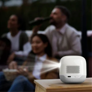 Powerology Mini Beam Portable Projector with Up to 200 Inches Screen Size, 1280 x 720 pixels Native Resolution, 8700mAh Battery Capacity, Up to 3 Hours Working Time, 100 ANSI Lumens Brightness, 2GB RAM, 32GB ROM Storage, Bluetooth Version 5.4, Dual Band Wi-Fi, 2 Built-in Speakers – White - Image 3