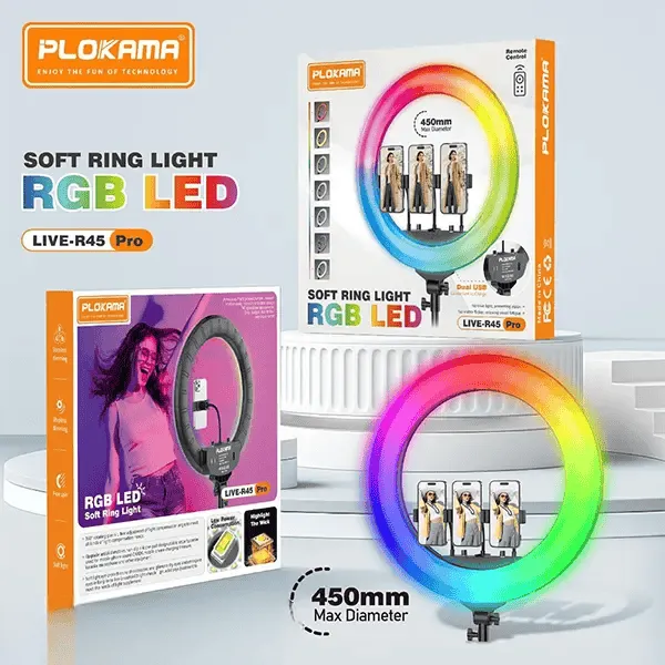 Plokama R45 Pro Soft LED RGB Ring light 17.5inch @ido.lk Photoroom 1 All Products
