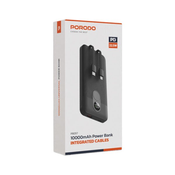 Porodo 10000mAh Powerbank Integrated Cable 22.5W - Black - Image 3