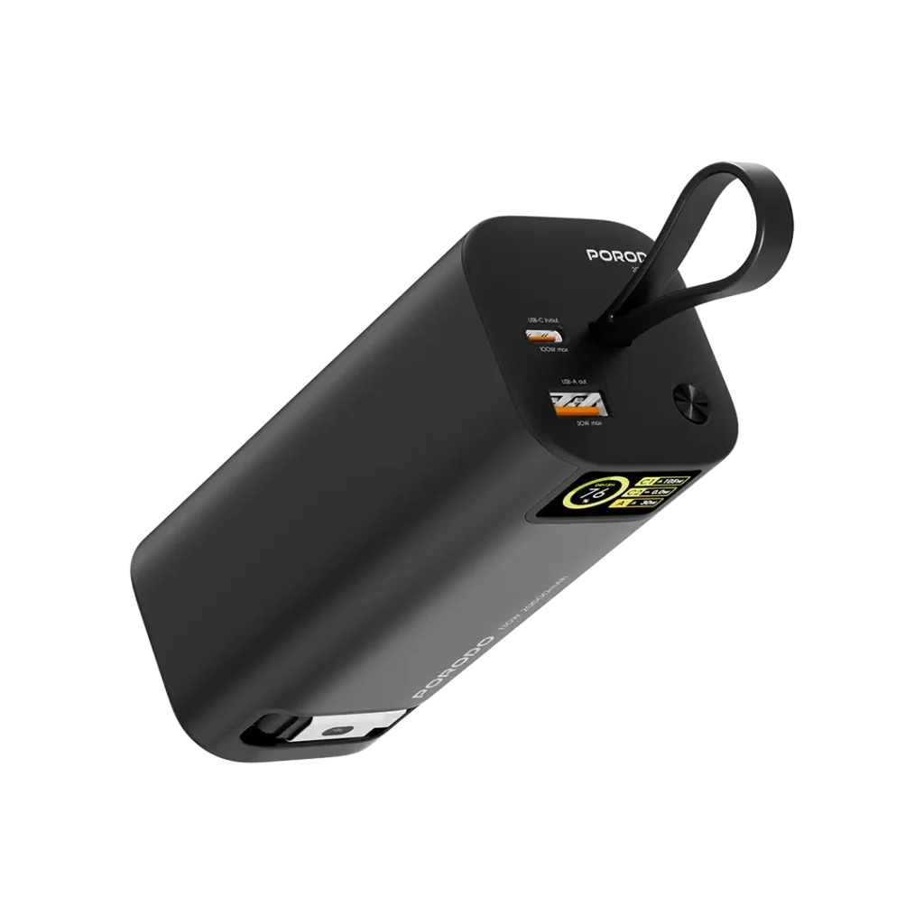 Porodo 20000mAh 130W Power Bank 1M Retractable Type C Cable Black All Products