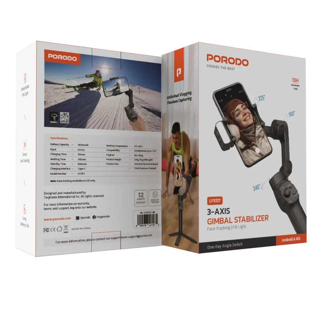 Porodo 3 Axis Gimbal Stabilizer Magnetic Fill Light Black All Products