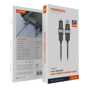 Porodo 4-In-1 Braided High-Speed Charging Cable - Black - Image 3