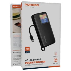 Porodo 4G LTE | WiFi 6 Pocket Router with 10000mAh Power Bank Black - Image 3