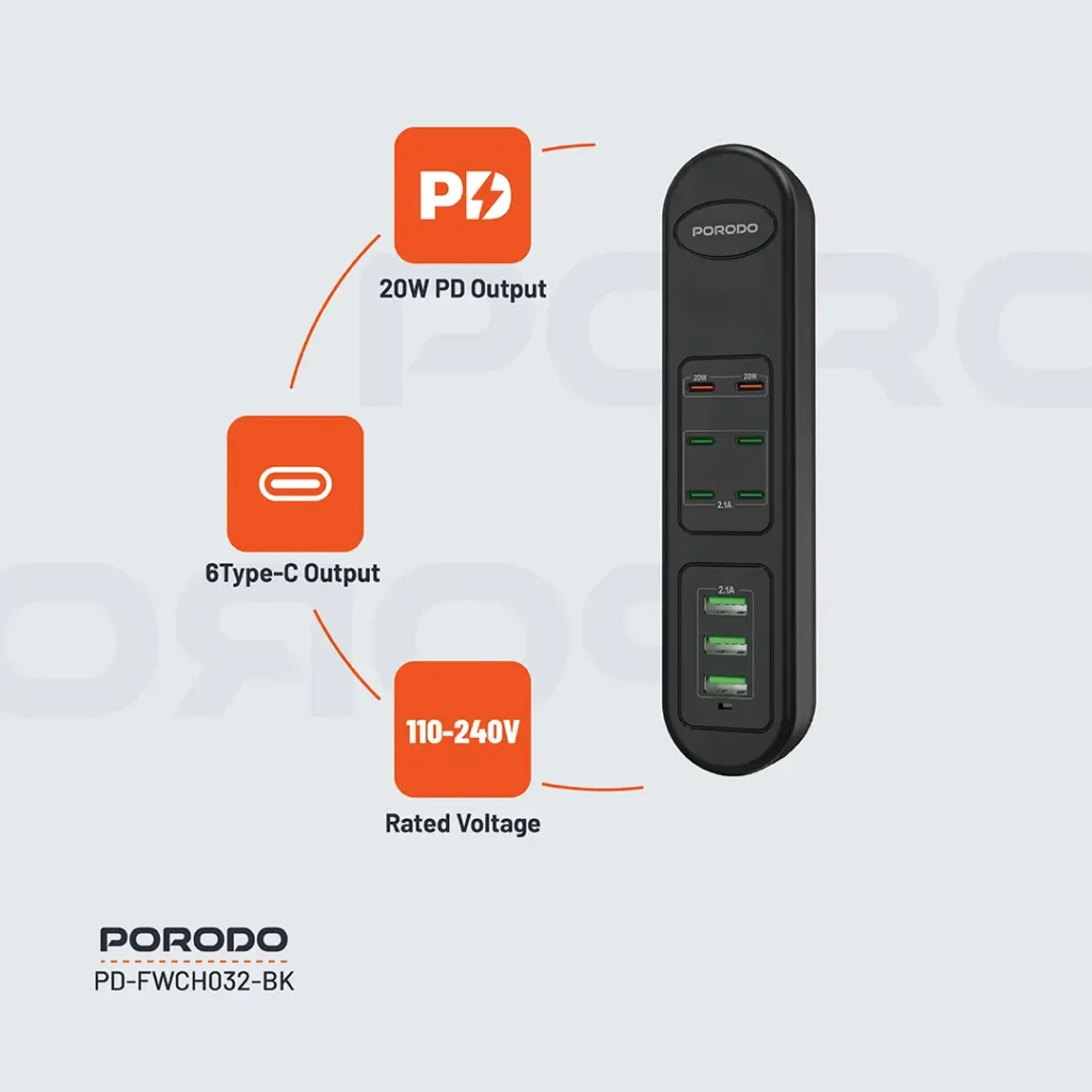 Porodo 50W Multi Port USB Charging HUB Black All Products