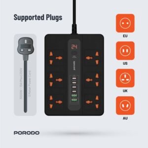 Porodo 6 AC 2 USB-A 24W & 4 USB-C PD 36W Multi-Port Super Hub 3M 3000W UK - Image 7