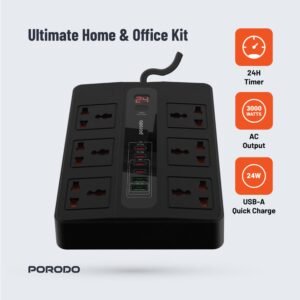 Porodo 6 AC 2 USB-A 24W & 4 USB-C PD 36W Multi-Port Super Hub 3M 3000W UK - Image 6