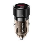PORODO 75W DUAL PORT TRANSPARENT ALUMINIUM CAR CHARGER BLACK PD