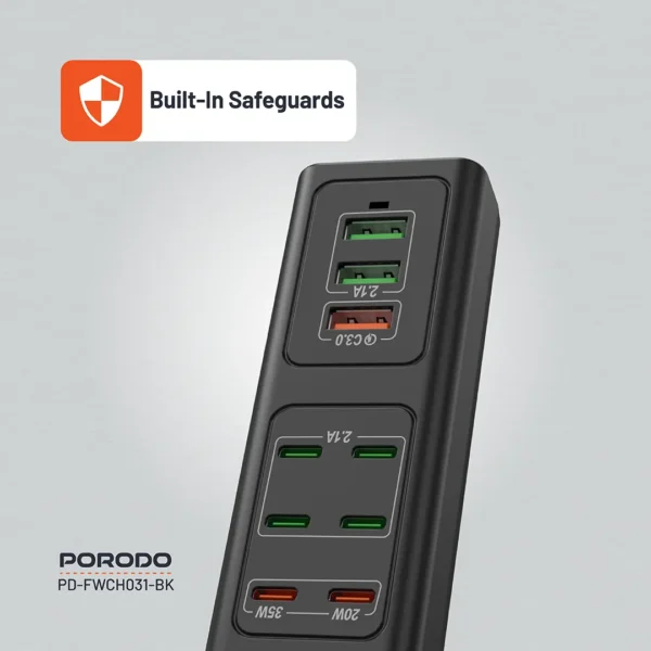 porodo 85w muilti-port usb chargring hub - Black - Image 3