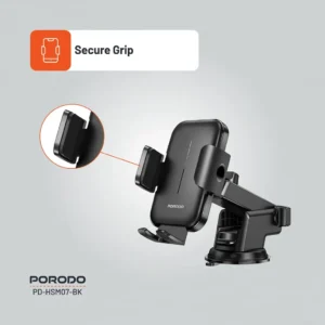 Porodo Adjustable Clamps Dash & Windshield Mount - Black - Image 3