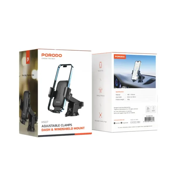 Porodo Adjustable Clamps Dash & Windshield Mount - Black - Image 5
