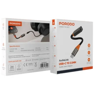 Porodo AudioLink USB-C to 3.5mm Audio Jack Adapter - Black & Orange - Image 3
