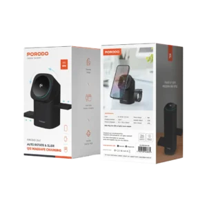 Porodo 3 in 1 Auto Rotate & Slide Qi2 MagSafe Charging - Black - Image 4