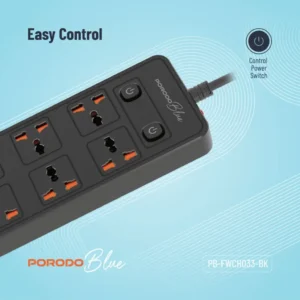 Porodo Blue 6 AC Dual Switch Power Strip: 3000W 3m Cable UK Plug - Image 3