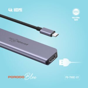 Porodo 7in1 USB C Hub, Type C Hub, HDMI 2XUSB-A, 2XUSB-C, MicroSD - Image 5