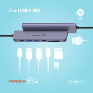Porodo 7in1 USB C Hub, Type C Hub, HDMI 2XUSB-A, 2XUSB-C, MicroSD - Image 4