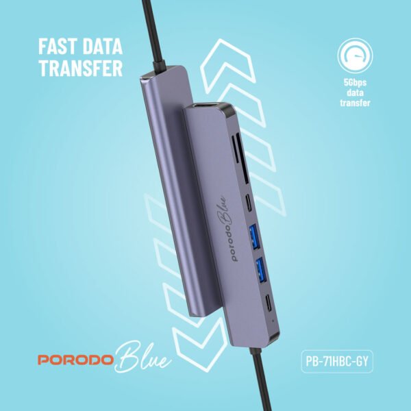 Porodo 7in1 USB C Hub, Type C Hub, HDMI 2XUSB-A, 2XUSB-C, MicroSD - Image 6