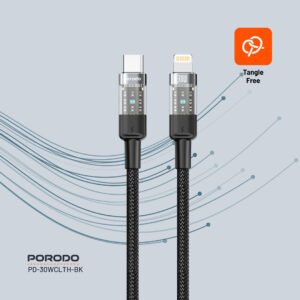 Porodo Braided 30W PD C to Lightning Fast Charging Cable with Transparent Head 1.2M - Image 3