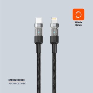Porodo Braided 30W PD C to Lightning Fast Charging Cable with Transparent Head 1.2M - Image 4