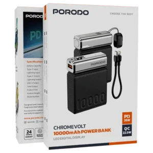 Porodo Chrome Volt 10000mAh Power Bank - Black - Image 5