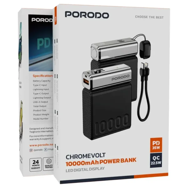 Porodo Chrome Volt 10000mAh Power Bank - Black - Image 5