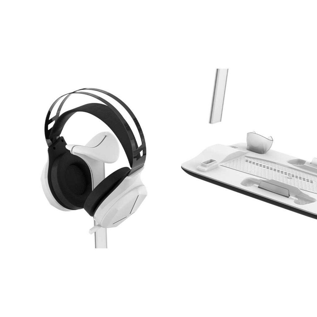 Porodo Gaming Accessories Gaming PS5 Slim Stand With Magnetic Charger Built In Safeguards White PDX118 All Products