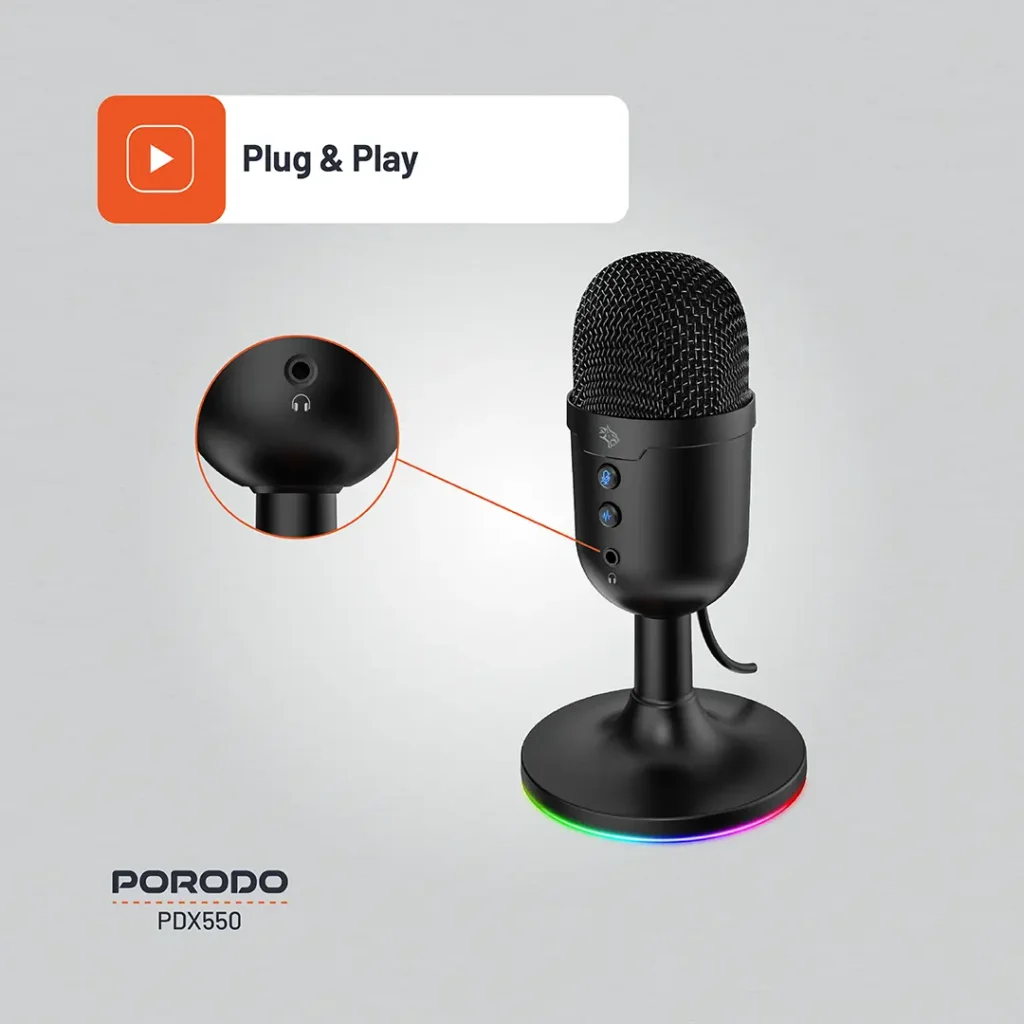 Porodo Gaming Omni Directional USB Microphone Black 1 All Products