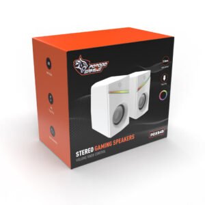 Porodo Gaming Stereo Speakers Volume Knob Control - White - Image 3