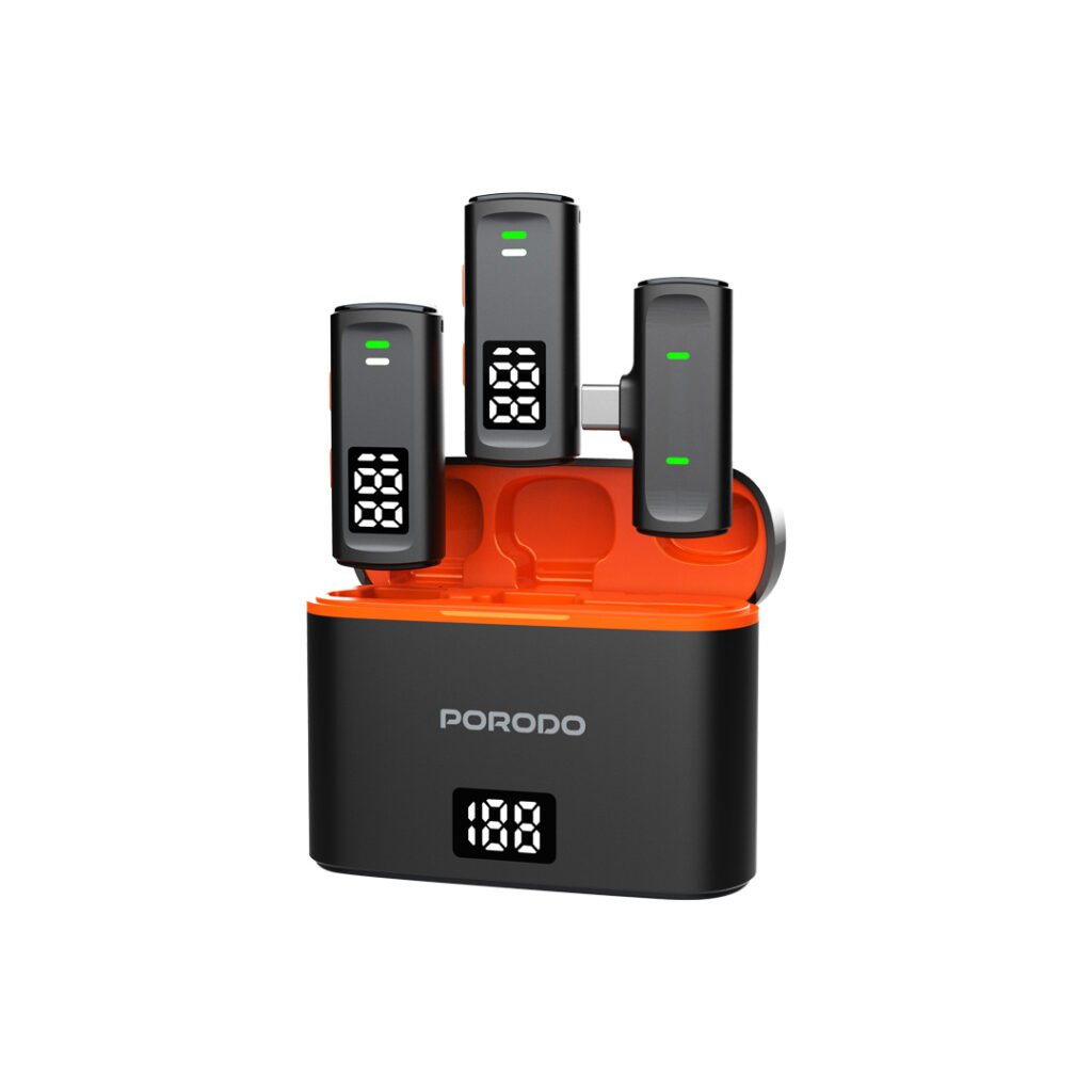 Porodo Lavalier Microphones Type C Connector with Lightning Adapter Black 2 All Products