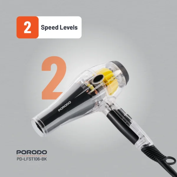 Porodo Lifestyle Crystal Shell Hair Dryer - Black - Image 4