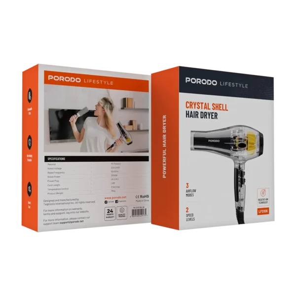 Porodo Lifestyle Crystal Shell Hair Dryer - Black - Image 5