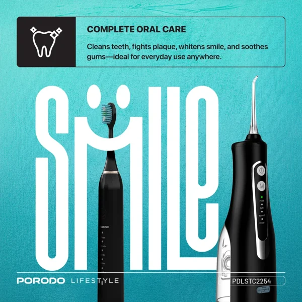 Porodo Lifestyle Ultimate Oral Care Duo Electric Toothbrush & Water Flosser Combo - Black - Image 4