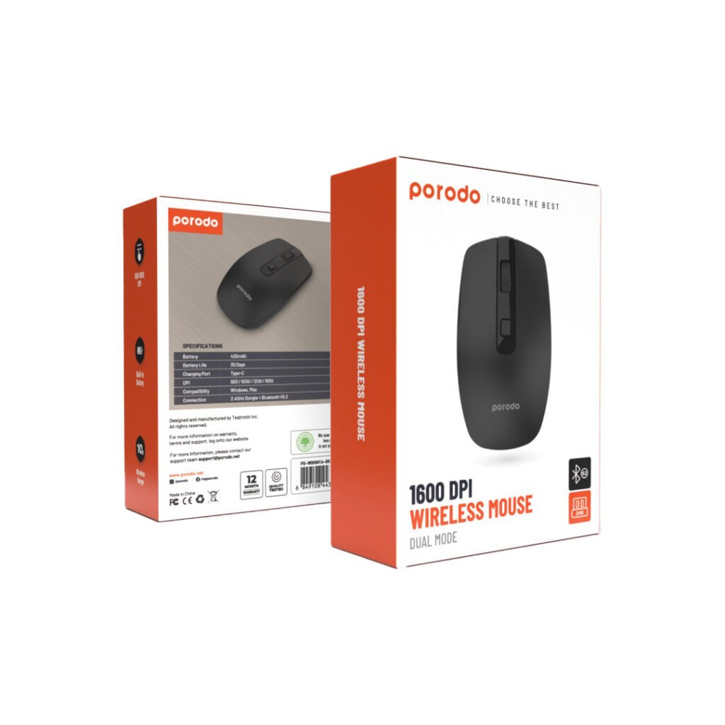 Porodo Mouse Wireless Mouse 1600DPI Black All Products