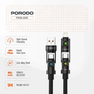 Porodo Powerglow 4-In-1 High-Speed 1M Charging Cable PD 240W - Image 6
