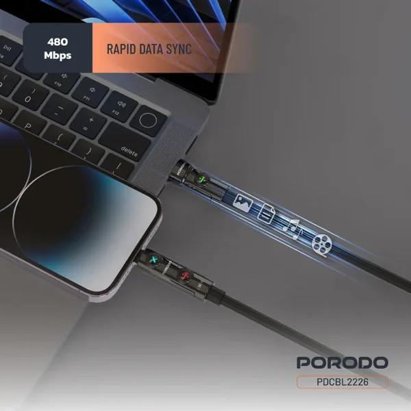 Porodo Powerglow 4-In-1 High-Speed 1M Charging Cable PD 240W - Image 3