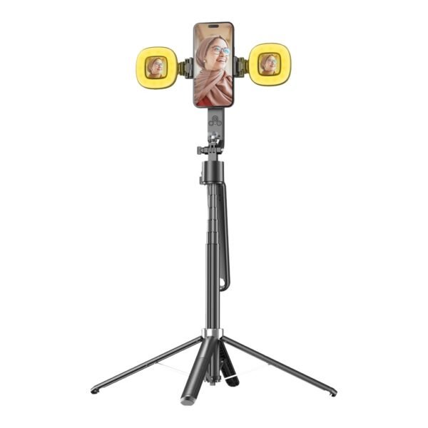 Porodo Selfie Stick Pro X Tripod 135cm Extendable with Detachable Light 4 Leg - Image 2